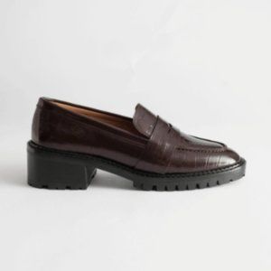 &Other Stories Croc Embossed Block Heel Loafers